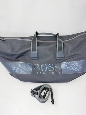 Hugo Boss Gray Duffle Bag Weekender Gym Travel Shoulder Strap